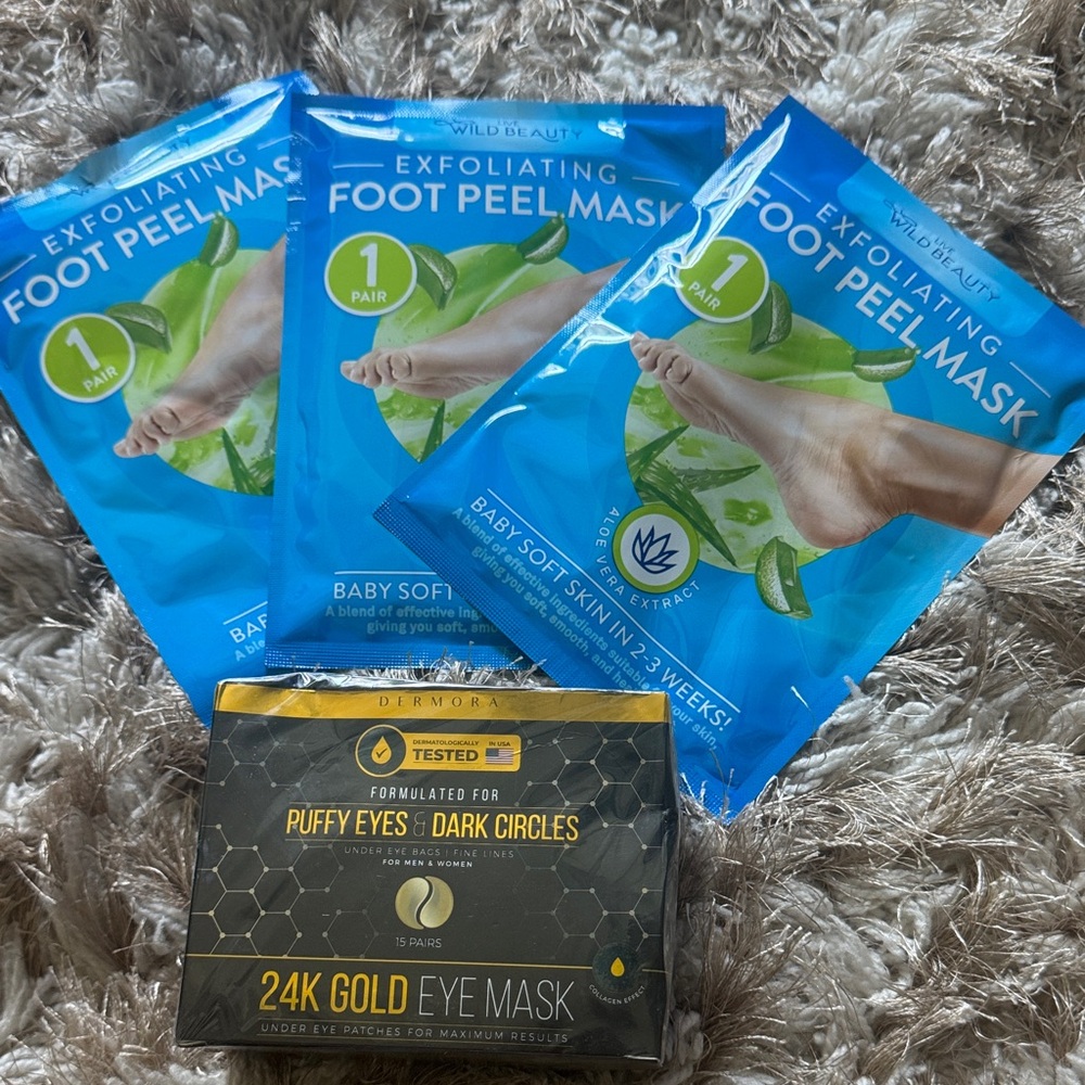 Dermora 24K Gold Eye Mask and Wild Beauty Foot Peel Mask Set